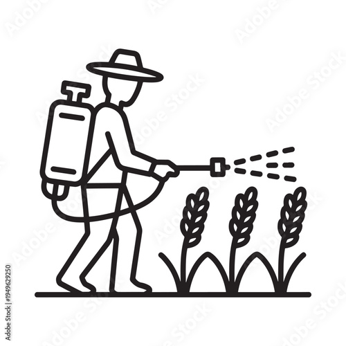 Farmer spraying crops with pesticide using a backpack sprayer