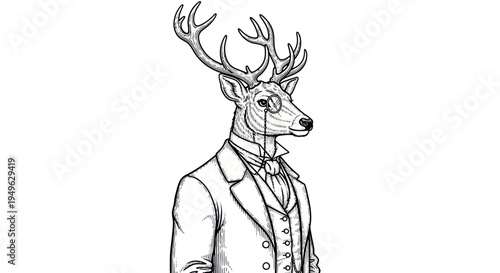 Elegant Deer Dressed in Formal Attire with Monocle.