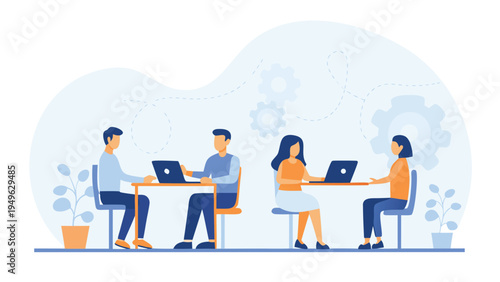 Set of 4 people working on laptops vector illustration