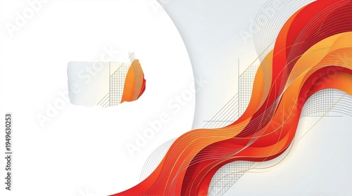 abstract wave design, red flowing lines, clean white background, minimalist graphic art, soft curve pattern, red silk effect, modern line design, white space style, smooth red flow, dynamic wave