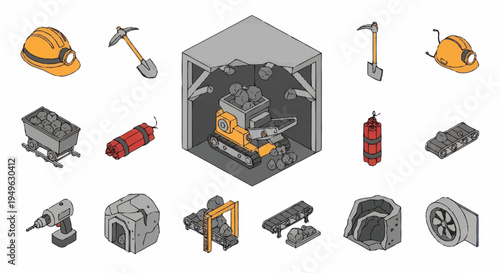 Isometric Mining Equipment and Tools Collection.