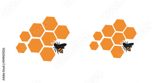 Bees flying around orange honeycombs.