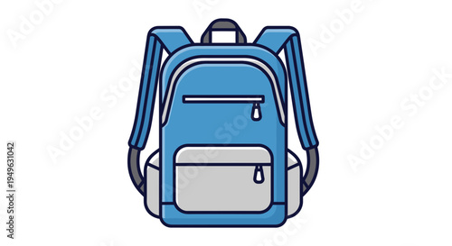 Blue Backpack with Grey Pockets.