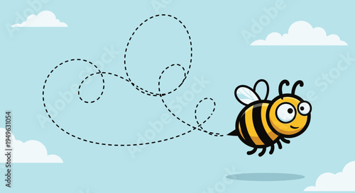 Cartoon bee flying in air.