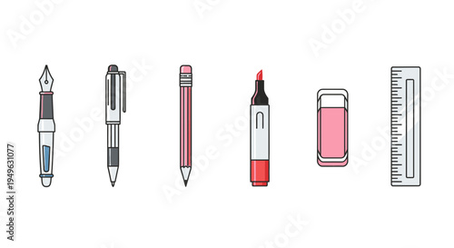 Collection of colorful office supplies.