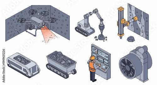 Mining Industry Equipment and Technology Set.