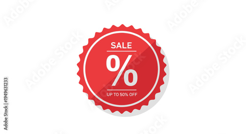 Red sale discount percentage sticker symbol.