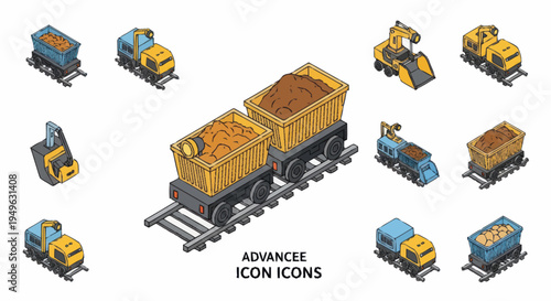Isometric Mining Train and Wagons Collection.