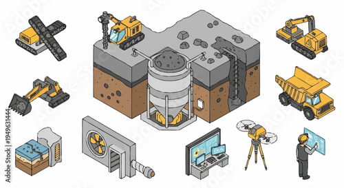 Isometric Construction and Technology Elements Collection.