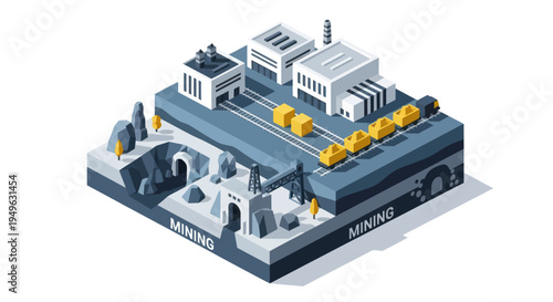 Isometric Mining Operation with Trains and Factories.