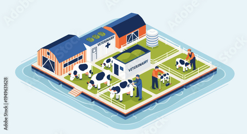 Isometric Smart Farm with Modern Dairy Production and Livestock.