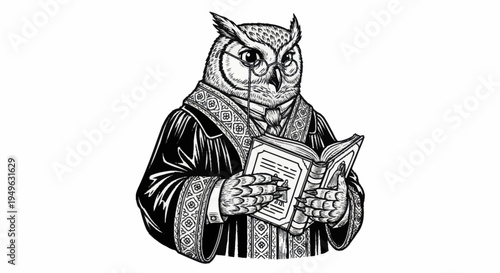 Wise Owl Professor Reading a Book in Academic Robes.