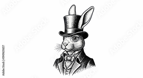 Whimsical Rabbit Gentleman in Top Hat and Suit.