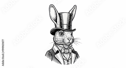 Whimsical Rabbit Gentleman in Top Hat and Suit.