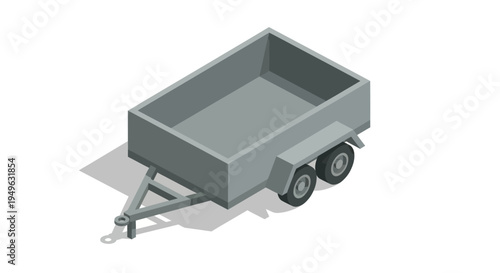 Isometric View of a Gray Utility Trailer for Hauling Goods.