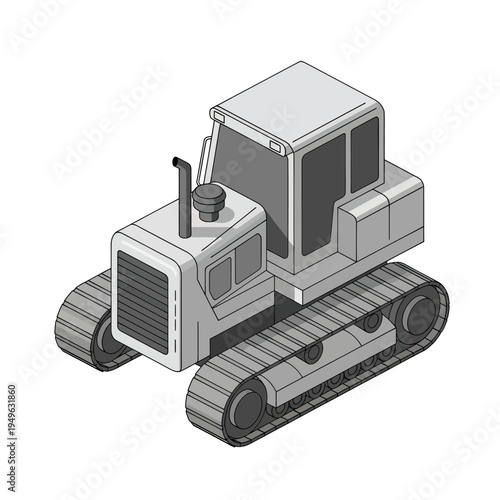 Isometric View of a Heavy-Duty Tracked Tractor for Construction and Agriculture.