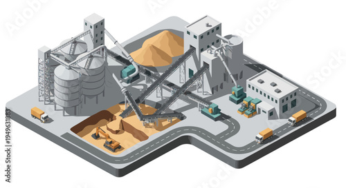 Isometric View of a Large Industrial Cement Production Plant.