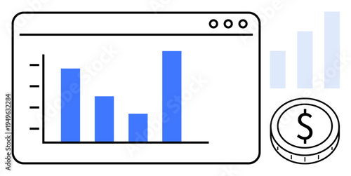 Financial analytics. Financial data by bar charts emphasizing economic growth and profitability. Financial analysis aids decision-making, tracking progress, and investments. Applicable for business