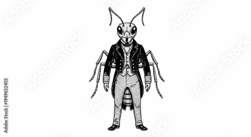 Anthropomorphic Ant Dressed in Formal Victorian Attire.