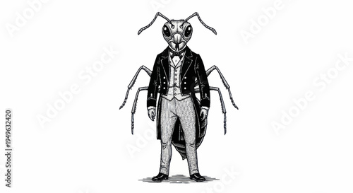 Anthropomorphic Ant Dressed in Formal Attire Standing Proudly.