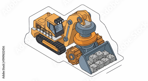 Heavy Duty Excavator with Industrial Crusher Attachment.