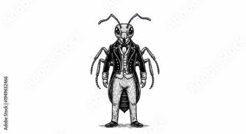 Anthropomorphic Ant Dressed in Victorian Gentlemans Attire.