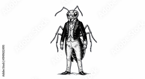 Anthropomorphic Ant Dressed in Formal Victorian Attire.