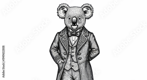 Dapper Koala Dressed in Formal Attire Standing Confidently.