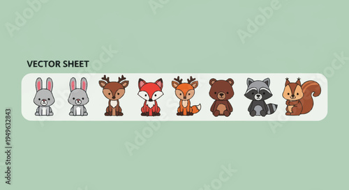 Cute Woodland Animals Collection Vector Illustration.