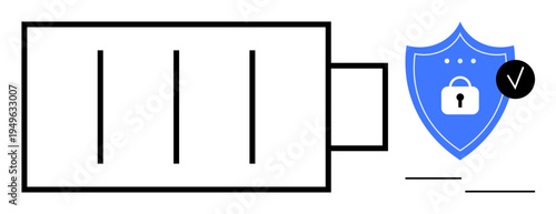 Energy security. Energy charge level icon linked with security shield and lock. Energy security enhances efficiency and reliability. Energy security vital for sustainable power systems. Suitable