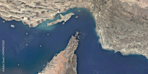 Aerial View of Strait of Hormuz Coastline, Iran