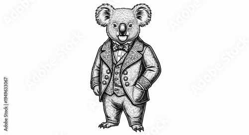 Dapper Koala Wearing a Suit and Bowtie Illustration.