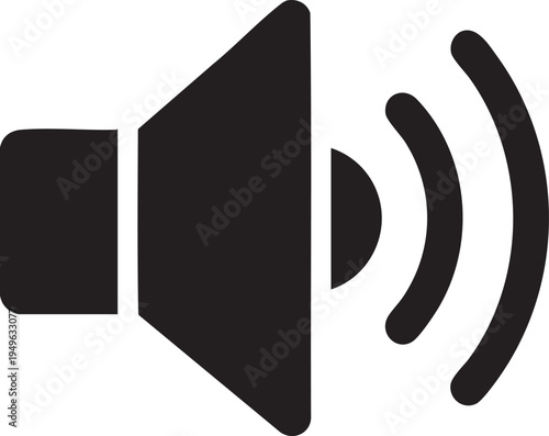 Sound icon with volume waves, simple symbol on transparent background