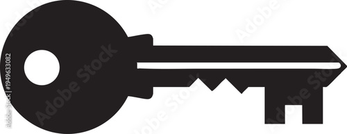 Black key icon on a transparent background, concept of access or solution