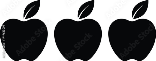 Apple fruit silhouette icons set, fresh organic healthy food symbol with leaf isolated black vector illustration design