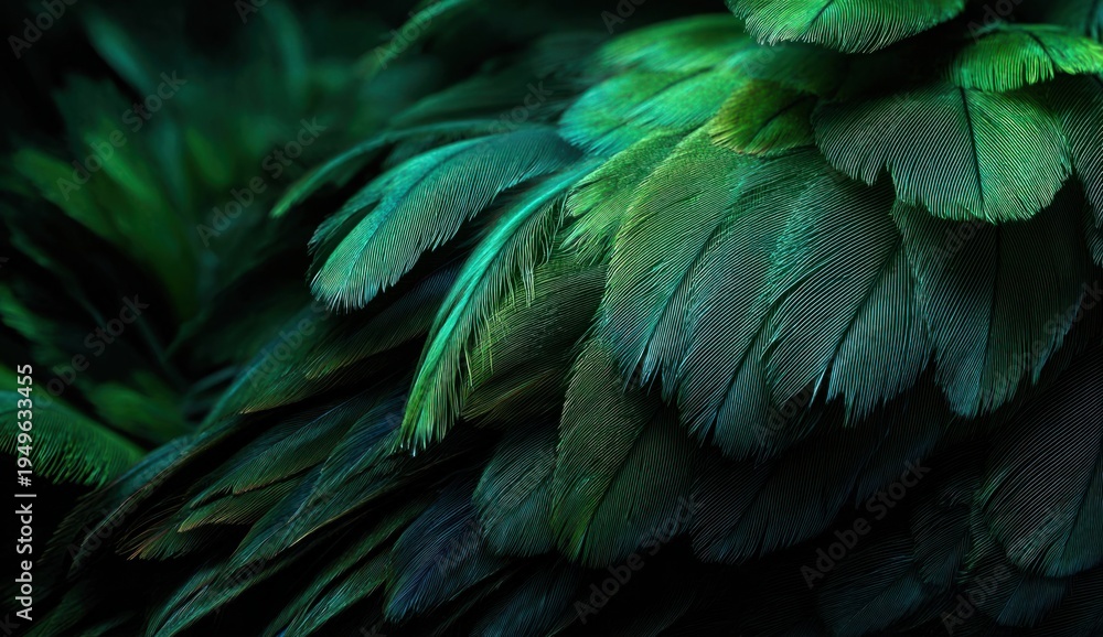 Obraz premium Emerald green feathers showcasing soft texture and layered arrangement