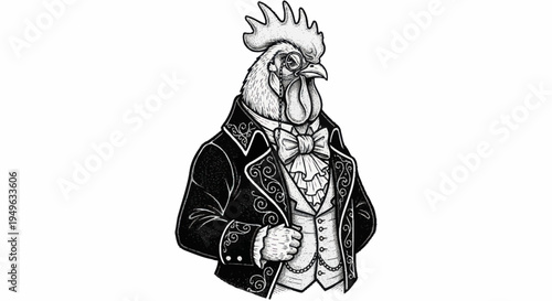 Anthropomorphic Rooster Dressed in Formal Attire.