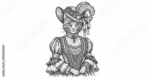 Elegant Victorian Cat Lady Portrait.