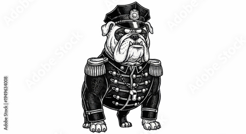 Bulldog Officer In Uniform With Hat.