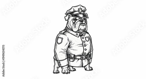 Bulldog Officer in Uniform Standing Proudly.