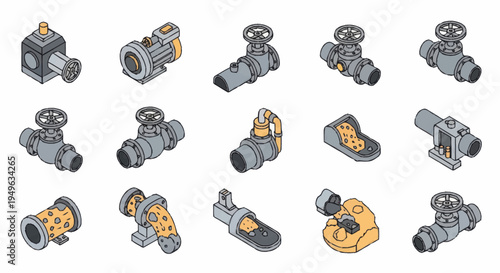 Collection of Industrial Valves and Plumbing Fixtures.