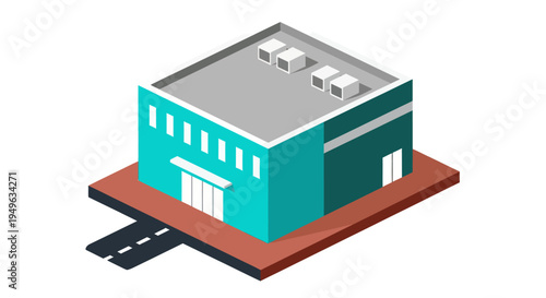 Isometric View of a Modern Commercial Building with Air Conditioning Units.