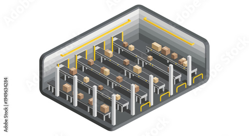Isometric view of a modern data center with server racks and network infrastructure.