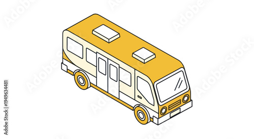 Isometric Yellow and White Camper Van Illustration.