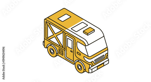Isometric Yellow and White RV Camper Van Illustration.