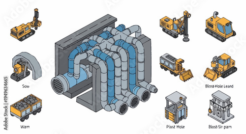 Industrial Pumping Station with Multiple Pipes and Equipment.