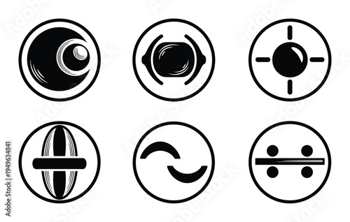 Set of abstract medical and scientific icons, representing various concepts and tools in a circular design