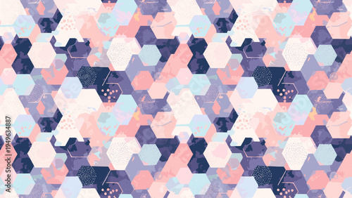 Background vector set pattern: A vibrant and modern hexagonal pattern filled with soft pastel colors, creating a playful and artistic design perfect for wallpapers or fabric prints.