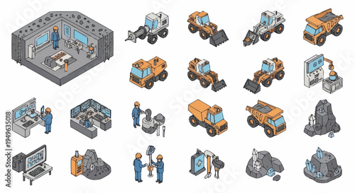 Isometric Construction and Mining Equipment Collection.