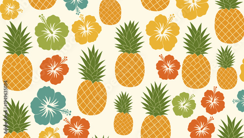 Tropical Pineapple Hibiscus Pattern - Summer Vacation & Luau Party Decor